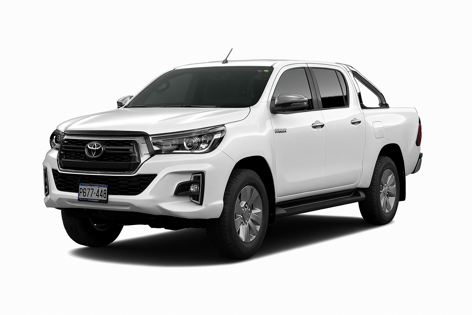 a digital photograph showcases a white toyota hilu